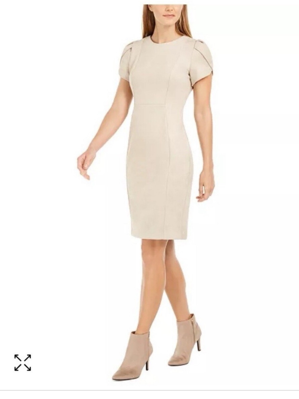 Calvin Klein Suede Sheath Dress with Short Petal Sleeve Size 8